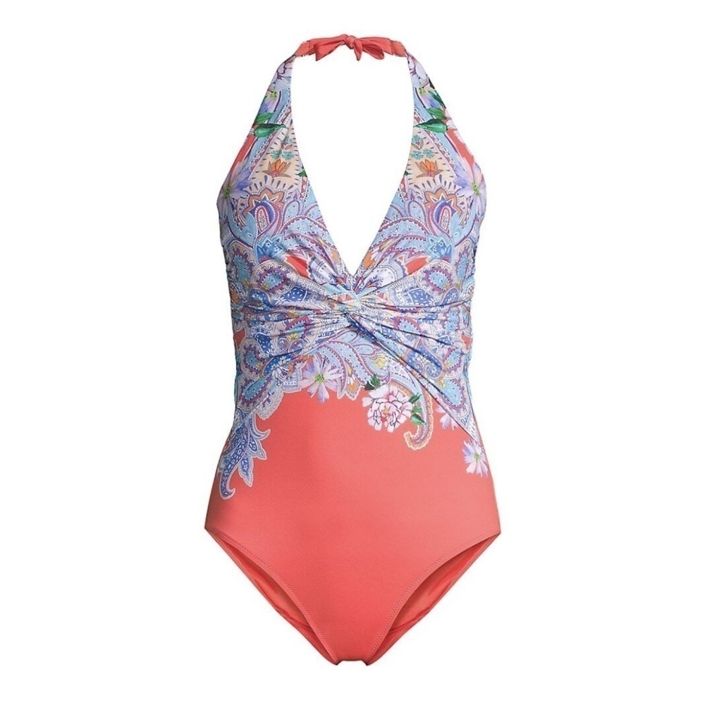 NWT Johnny Was Drew Twist One Piece Halter Swimsuit Floral Paisley Sz. S - Picture 2 of 5